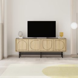 Decortie Joji 4 Door Moss Green and Oak Laser-Cut Design Modern Console Unit - Size: 56.5 x 149.2 x 35cm - Multi - Wilko - thumbnail 5