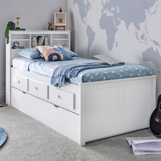Veera Single White Guest Bed and Trundle with Orthopaedic Mattresses - Bedmaster - Wilko - image 1