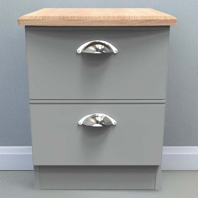 Crowndale Victoria 2 Drawer Dusk Grey and Oak Compact Bedside Cabinet - Wilko - image 1