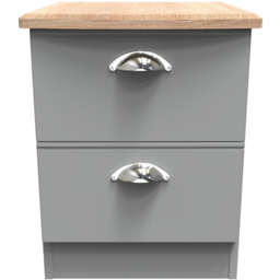 Crowndale Victoria 2 Drawer Dusk Grey and Oak Compact Bedside Cabinet - Wilko - thumbnail 3