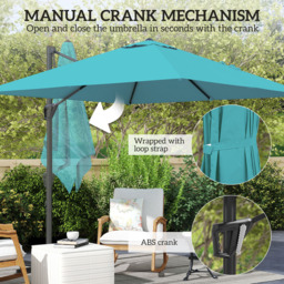 Outsunny Blue Square Crank Handle Cantilever Roma Parasol 2.45 x 2.45m - Size: 248 x 245 x 245cm - Wilko - thumbnail 7