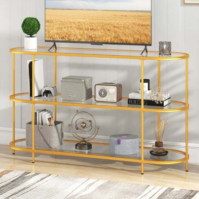 Costway 3 Tier Golden TV Stand - Size: 140 x 41 x 82cm - Yellow - Wilko - image 1