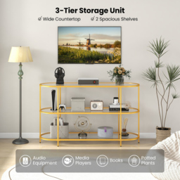 Costway 3 Tier Golden TV Stand - Size: 140 x 41 x 82cm - Yellow - Wilko - thumbnail 4