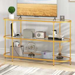 Costway 3 Tier Golden TV Stand - Size: 140 x 41 x 82cm - Yellow - Wilko - thumbnail 1