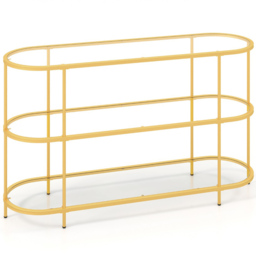 Costway 3 Tier Golden TV Stand - Size: 140 x 41 x 82cm - Yellow - Wilko - thumbnail 3
