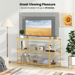 Costway 3 Tier Golden TV Stand - Size: 140 x 41 x 82cm - Yellow - Wilko - thumbnail 6
