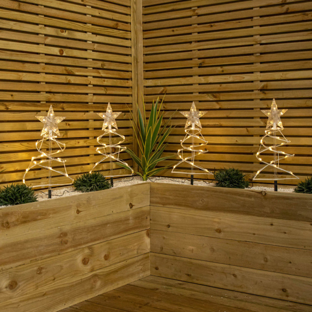 Samuel Alexander 4 Pack Warm White Spiral LED Christmas Tree Garden Path Light - Size: 45 x 20 x 20cm - Wilko - image 1