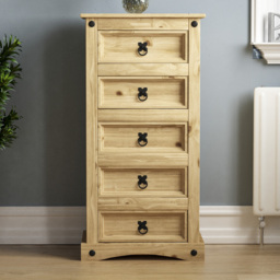 Vida Designs Corona 5 Drawer Pine Narrow Chest of Drawers - Brown - Wilko - thumbnail 7