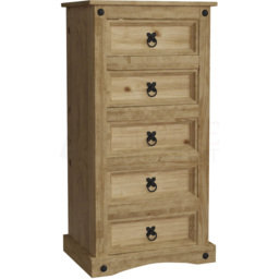 Vida Designs Corona 5 Drawer Pine Narrow Chest of Drawers - Brown - Wilko - thumbnail 3
