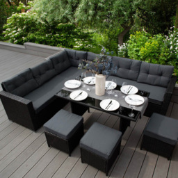 Monster Shop Jardí Black Rattan Corner Set - Size: 8 Seater - Wilko - thumbnail 6
