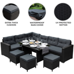 Monster Shop Jardí Black Rattan Corner Set - Size: 8 Seater - Wilko - thumbnail 7