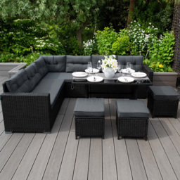 Monster Shop Jardí Black Rattan Corner Set - Size: 8 Seater - Wilko