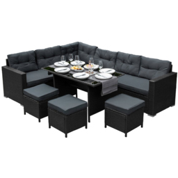 Monster Shop Jardí Black Rattan Corner Set - Size: 8 Seater - Wilko - thumbnail 3