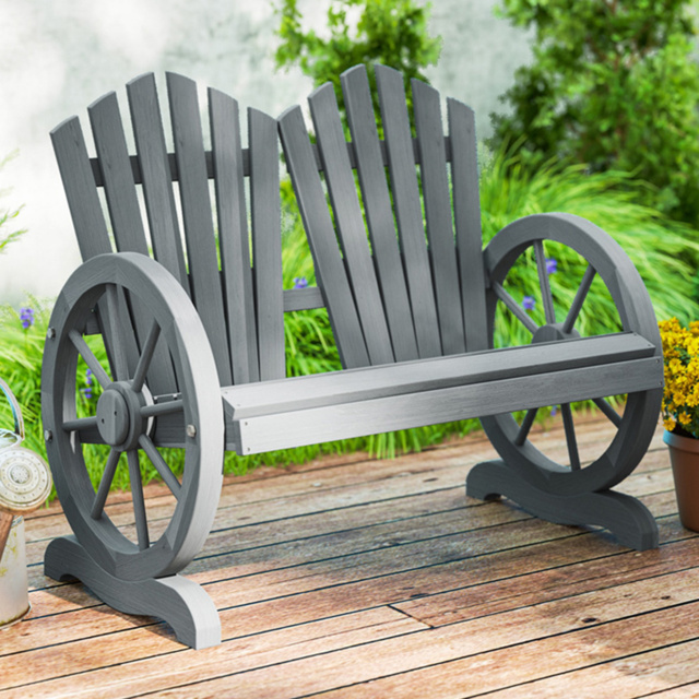 Outsunny 2 Seater Grey Garden Bench with Wheel Shaped Armrests - Wilko - image 1