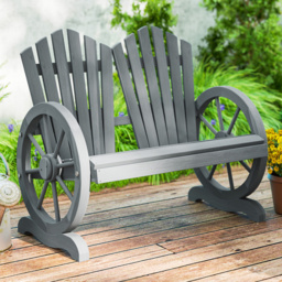 Outsunny 2 Seater Grey Garden Bench with Wheel Shaped Armrests - Wilko - thumbnail 1
