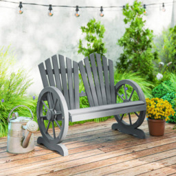 Outsunny 2 Seater Grey Garden Bench with Wheel Shaped Armrests - Wilko - thumbnail 4
