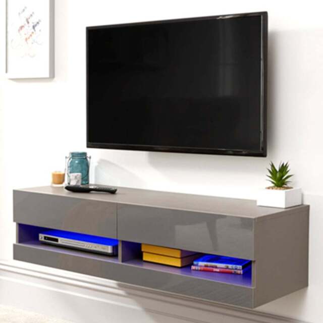 GFW Galicia Grey Small Wall TV Unit with LED - Size: 38 x 120 x 30cm - Wilko - image 1