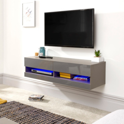 GFW Galicia Grey Small Wall TV Unit with LED - Size: 38 x 120 x 30cm - Wilko - thumbnail 4