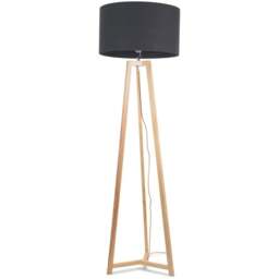 ValueLights Lottie Charcoal Grey Fabric Drum Shade Natural Wood Tripod LED Floor Lamp - Size: 148 x 45 x 45cm - Cream - Wilko