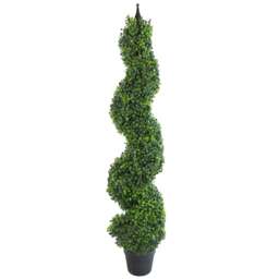 Leaf Boxwood Topiary Tall Artificial Spiral Tree with Metal Top - Size: 120 x 30 x 30cm - Green - Wilko - thumbnail 1