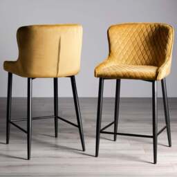 Bentley Designs Cezanne Set of 2 Mustard Velvet Fabric Upholstered Barstool - Size: 97 x 49 x 56cm - Yellow - Wilko - thumbnail 1