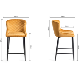 Bentley Designs Cezanne Set of 2 Mustard Velvet Fabric Upholstered Barstool - Size: 97 x 49 x 56cm - Yellow - Wilko - thumbnail 7