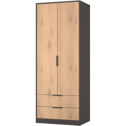 Crowndale Hong Kong 2 Door 2 Drawer Slatt Effect and Graphite Tall Wardrobe Ready Assembled - Slatt Effect & Graphite - Wilko - thumbnail 5