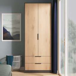 Crowndale Hong Kong 2 Door 2 Drawer Slatt Effect and Graphite Tall Wardrobe Ready Assembled - Slatt Effect & Graphite - Wilko - thumbnail 1