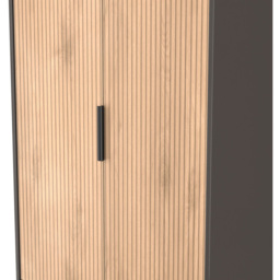 Crowndale Hong Kong 2 Door 2 Drawer Slatt Effect and Graphite Tall Wardrobe Ready Assembled - Slatt Effect & Graphite - Wilko - thumbnail 6