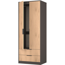 Crowndale Hong Kong 2 Door 2 Drawer Slatt Effect and Graphite Tall Wardrobe Ready Assembled - Slatt Effect & Graphite - Wilko - thumbnail 7