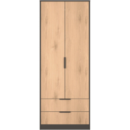 Crowndale Hong Kong 2 Door 2 Drawer Slatt Effect and Graphite Tall Wardrobe Ready Assembled - Slatt Effect & Graphite - Wilko - thumbnail 3