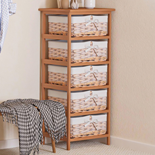 Portland 5 Drawer Wicker Basket Storage Cabinet - Size: 40 x 29 x 90cm - Brown - Wilko - image 1