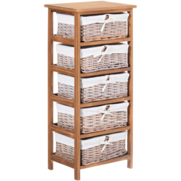 Portland 5 Drawer Wicker Basket Storage Cabinet - Size: 40 x 29 x 90cm - Brown - Wilko - thumbnail 3