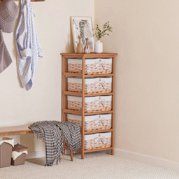 Portland 5 Drawer Wicker Basket Storage Cabinet - Size: 40 x 29 x 90cm - Brown - Wilko - thumbnail 5