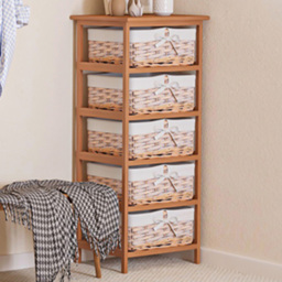 Portland 5 Drawer Wicker Basket Storage Cabinet - Size: 40 x 29 x 90cm - Brown - Wilko