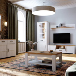 Florence Bohol 2 Door Single Drawer Riviera Oak and White Narrow LED Display Cabinet - Furniture To Go - Wilko - thumbnail 2