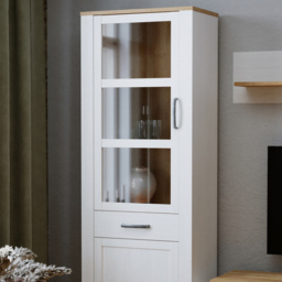 Florence Bohol 2 Door Single Drawer Riviera Oak and White Narrow LED Display Cabinet - Furniture To Go - Wilko - thumbnail 7