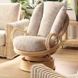 Desser Furniture Burford Natural Rattan and Farrow Swivel Rocker Chair - Size: Single - Cream - Wilko