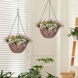 HOMCOM Artificial Flower Hanging Basket 2 Pack - Size: 26 x 29 x 55cm - Purple - Wilko - thumbnail 7