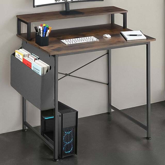 tectake Dark Wood Office Desk 80 x 55 x 90cm - Brown - Wilko - image 1