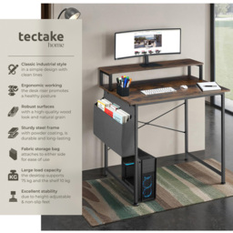 tectake Dark Wood Office Desk 80 x 55 x 90cm - Brown - Wilko - thumbnail 7