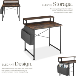 tectake Dark Wood Office Desk 80 x 55 x 90cm - Brown - Wilko - thumbnail 4