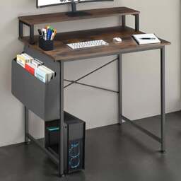 tectake Dark Wood Office Desk 80 x 55 x 90cm - Brown - Wilko - thumbnail 1