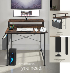 tectake Dark Wood Office Desk 80 x 55 x 90cm - Brown - Wilko - thumbnail 5