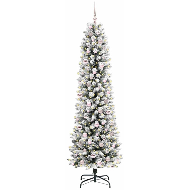 vidaXL Pre-Lit Warm White LED and Pink Baubles White Artificial Christmas Tree with Stand 6.8ft - Wilko - image 1