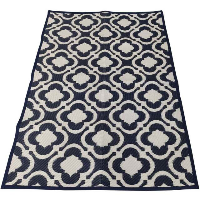 Charles Bentley Navy Moroccan Patterned Outdoor Rug 120 x 170cm - Size: 2.5 x 120 x 170cm - Blue - Wilko - image 1