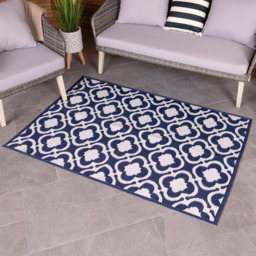 Charles Bentley Navy Moroccan Patterned Outdoor Rug 120 x 170cm - Size: 2.5 x 120 x 170cm - Blue - Wilko - thumbnail 3