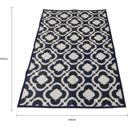 Charles Bentley Navy Moroccan Patterned Outdoor Rug 120 x 170cm - Size: 2.5 x 120 x 170cm - Blue - Wilko - thumbnail 7