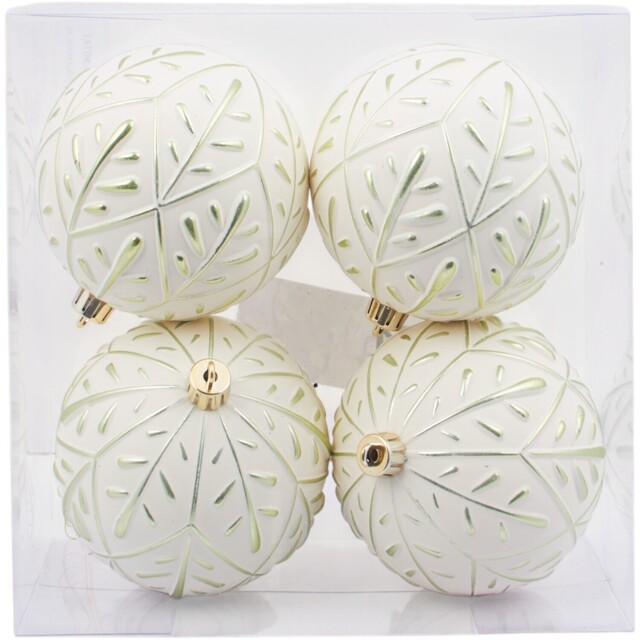 Pack of 4 Leaf Embossed Baubles White - Mistletoe Cottage - Wilko - image 1