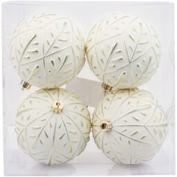Pack of 4 Leaf Embossed Baubles White - Mistletoe Cottage - Wilko - thumbnail 1